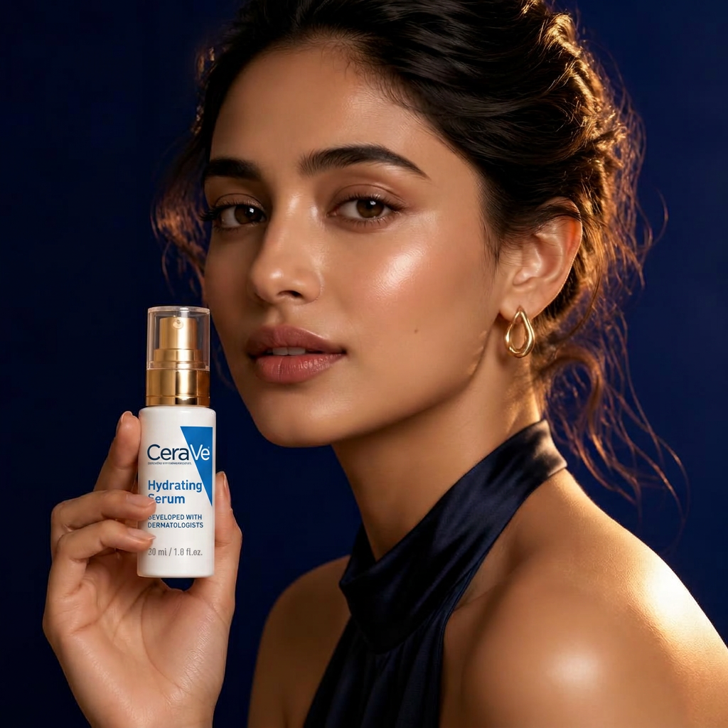 Model holding a CeraVe hydrating serum